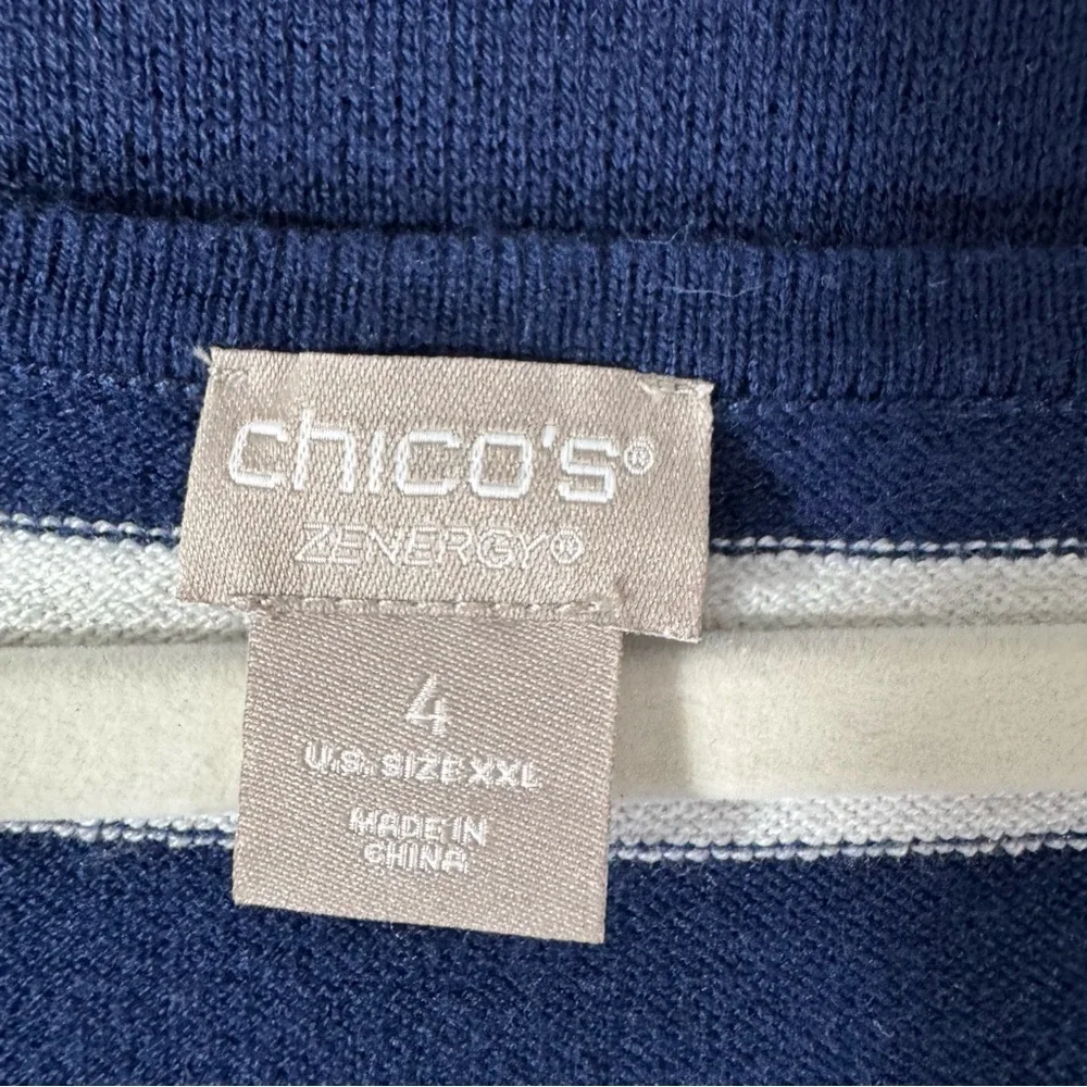 Chico’s Zenergy Reversible Navy White Stripe Cardigan Sweater NWT - Picture 12 of 14